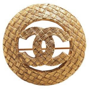 CHANEL Vintage Gold Logo Brooch